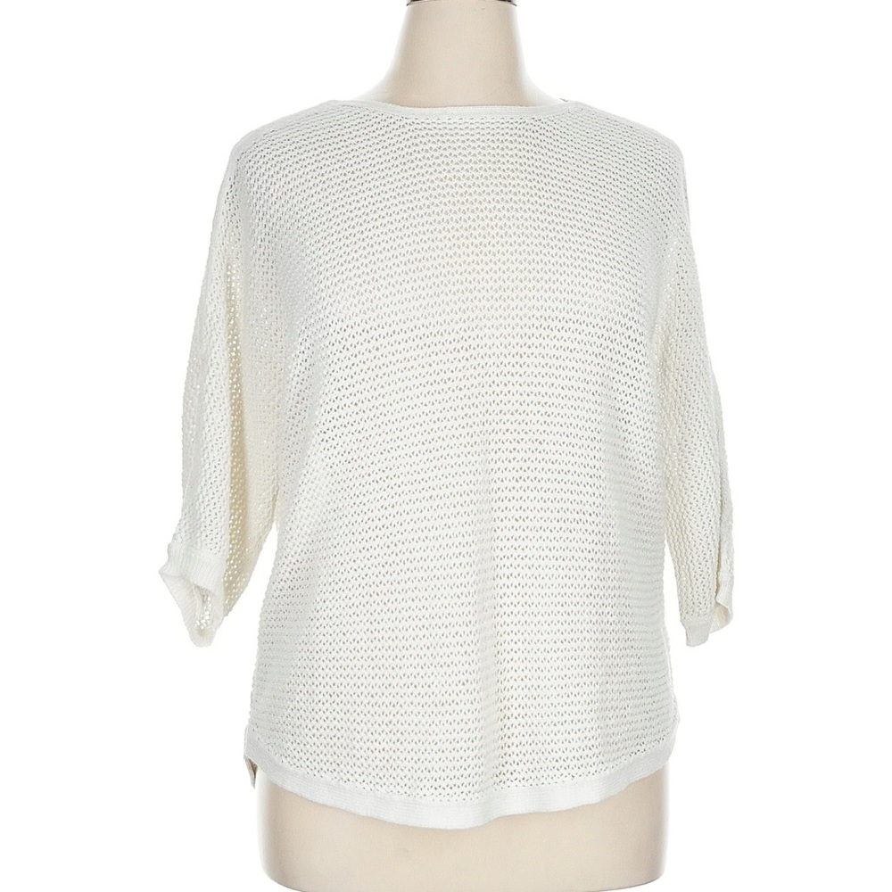 J Jill White Crochet Knit Sweater Sz L EUC